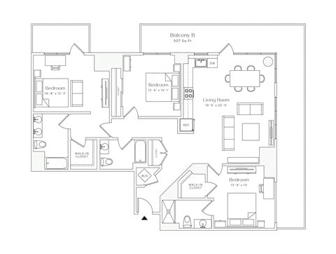 Floor plan for 3 beds, 3 baths, 1701 sqft